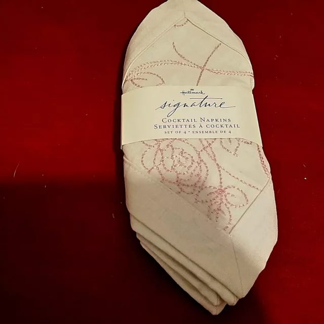 Nuevo con etiquetas Sello Firma Cóctel SERVILLETAS Bordadas 7' x 7" Algodón Lino Set de 4