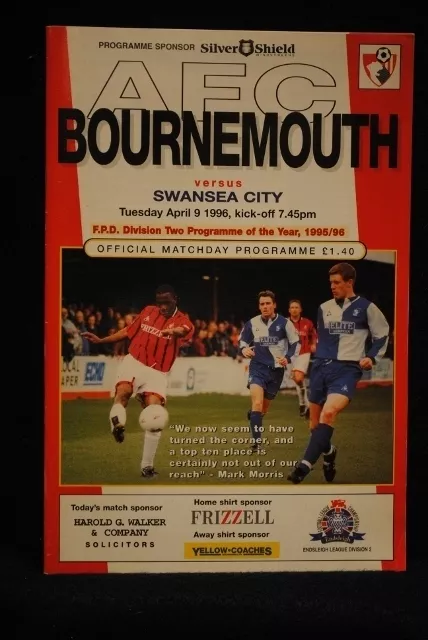 PROGRAMME - D2 - AFC Bournemouth vs Swansea City - 9 Apr 1997