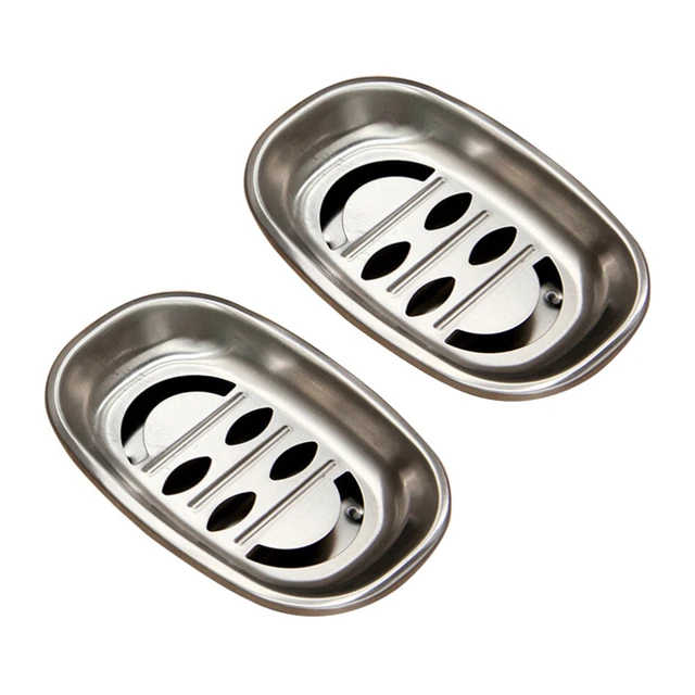 2 piezas doble capa de jabón de acero inoxidable doble drenaje soporte caja de jabón