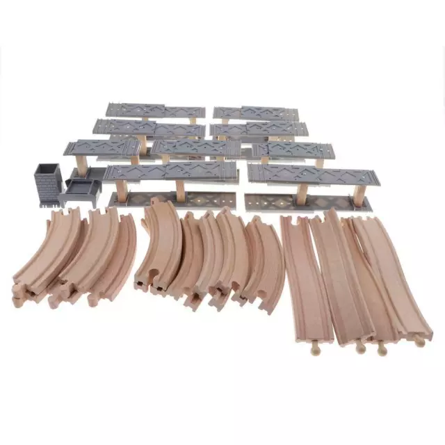 Wooden Train Set Accessories - Spiral Tracks Assembling Kits, Wooden Bridge 3