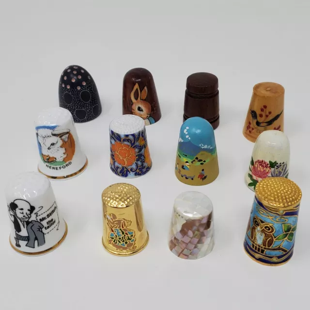 THIMBLES LOT of 12 Fine Bone China Birchcroft Cloisonne Gold Wood Ceramic RARE