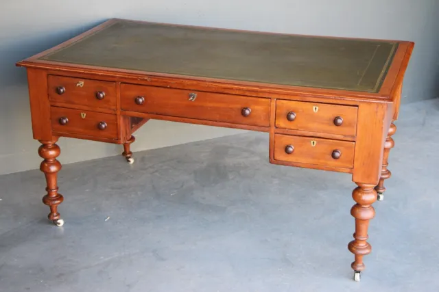 Large Antique Colonial Australian cedar writing desk 5 drawers gilt leather 1865 3