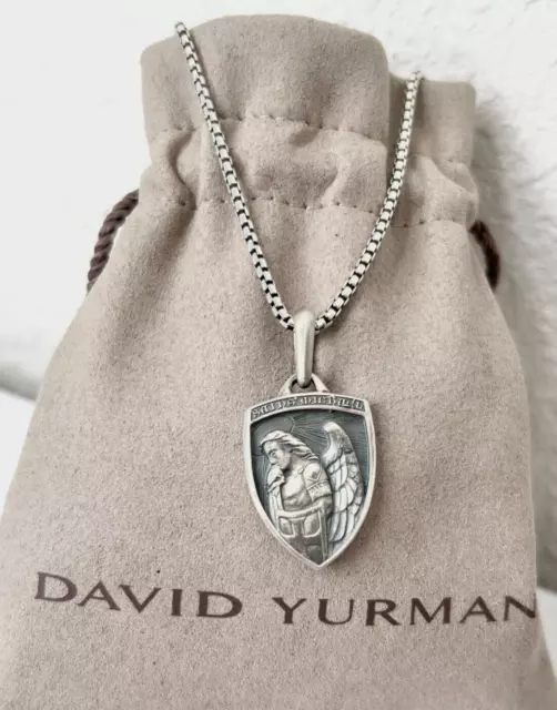 David Yurman Saint Michael Pendant with 19-20" Silver Box Chain Necklace for Men