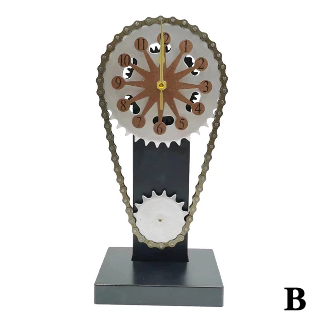 Copper Vintage Rotating Gear Clock Desk Clock Antique Gear Iron Timing Chain  N4