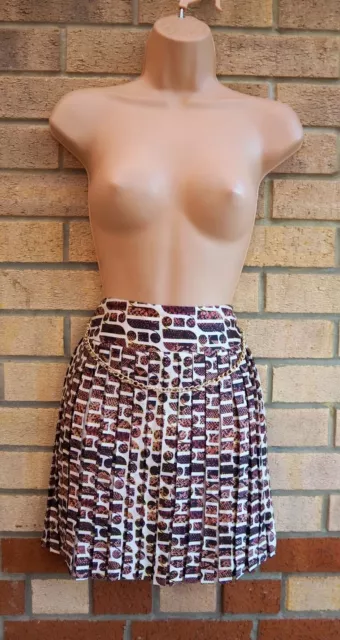 River Island Bianco Marrone A Pieghe Catena Raso A Line Mini Abito Da Festa 8 S