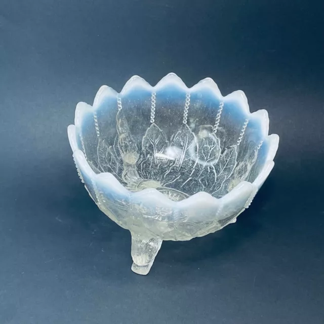 Antique Northwood Opalescent Glass Bowl Candy Dish Leaves