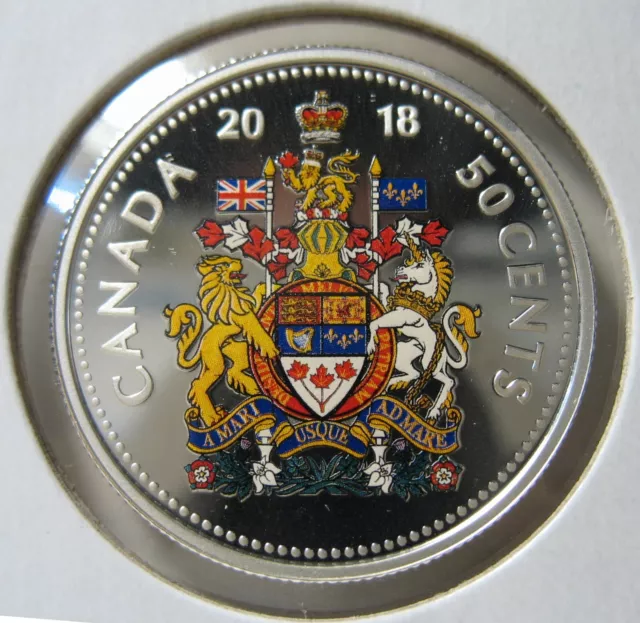 Canada 2018 50-cent Coat of Arms 99.99% Pure Silver Colourised Proof Coin
