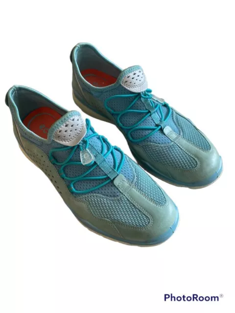 Women's Ecco Lynx Aqua Blue Leather Mesh Training Sneakers Athletic Sz 39 8 8.5 2