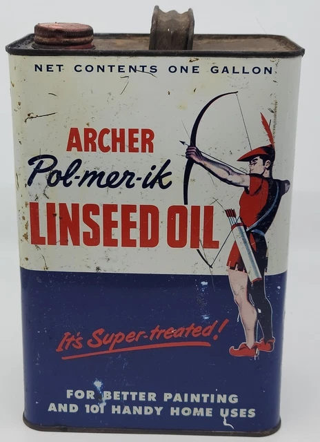 Vintage 1964 Archer Pol-mer-ik Linseed Oil 1 Gallon Advertising Can Empty