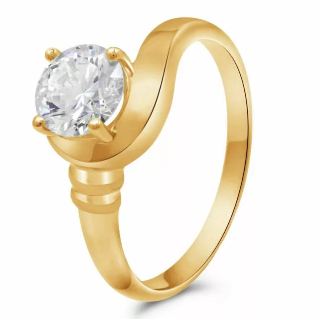 Solitaire Anneau Nœud 585er or Jaune Zircon Pierre Blanc 14 Carat Bague en Femme