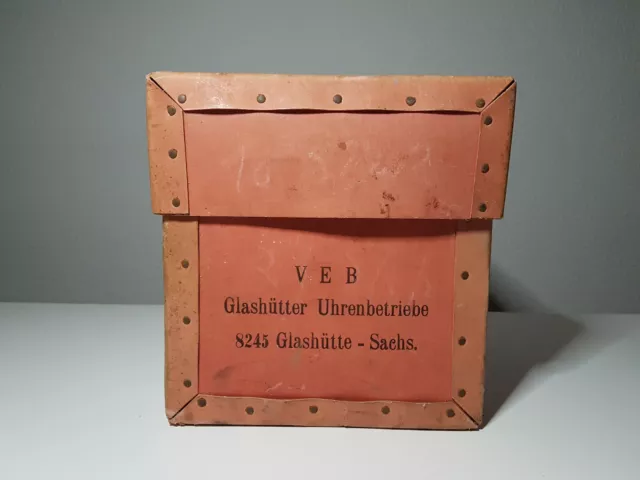 Vecchia scatola VEB Glashütter aziende orologiere vetreria scatola cartone baule anni 60 Vecchia scatola VEB Glashütter aziende orologiere vetreria scatola cartone baule anni 60