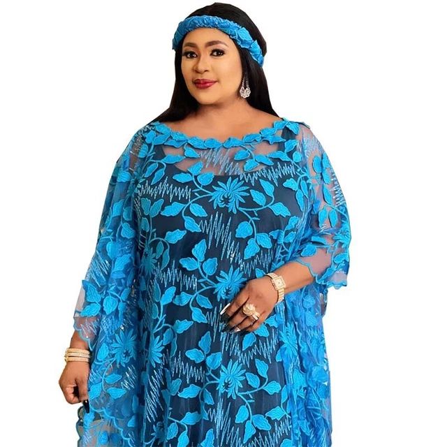 Abito imbracatura da donna africano garza Abaya ricamo da donna con foulard incluso foulard