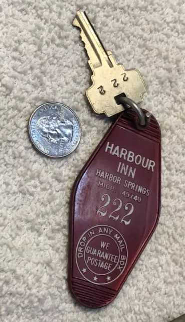 Vintage Motel Hotel Room Key and Fob HARBOUR INN Room 222, HARBOR SPRING, MICH.