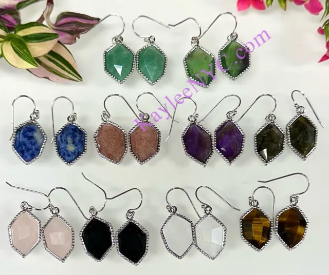 Wholesale Lot 10 Pairs Natural Crystal Sterling Silver Dangling Earring