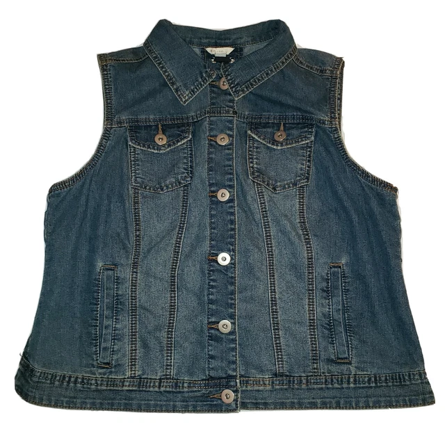 Est. 1946 Womens Blue Jean Denim Vest Size Med Retro Corset  Back Phone Friendly