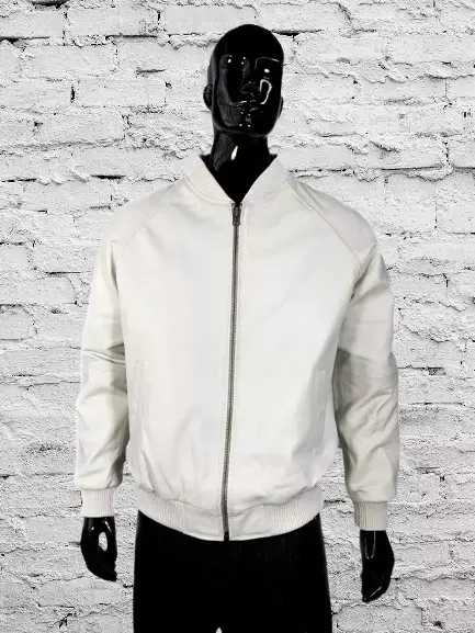 Cuir Blanc Veste Pour Homme 100% Véritable Peau de Mouton Douce Bomber Tendance