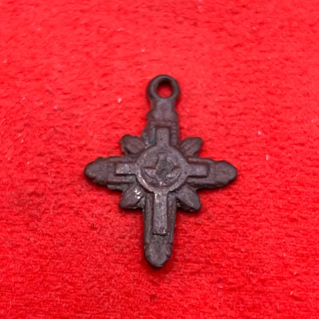 Antique Bronze Cross with Radiance Ancient Pendant Collectible Artifact