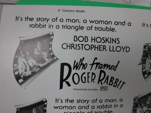 Roger Rabbit Ad WHO FRAMED ROGER RABBIT Movie Mini Ad Sheet Vintage Advertising Poster ...