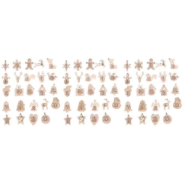 6 Sets/48pcs Christmas Advent Calendar Tags Wooden Cutout Number Label Paper