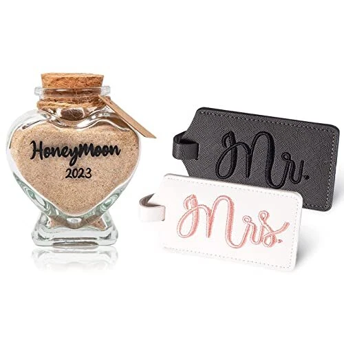Honeymoon Sand Keepsake Jar 2023 , Mr and Mrs Luggage Tags, Bridal Shower