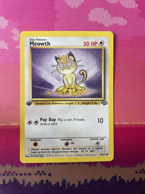 Pokemon Card Meowth Jungle 1st Edition Common 56/64 Near Mint Condition