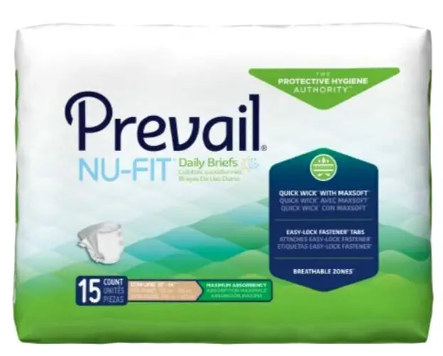 PREVAIL Nu-Fit 15ct EXTRA LARGE Daily Briefs ADULT Protective UNDERWEAR Diaper
