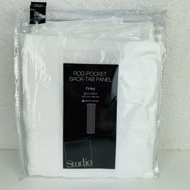 Studio JC Penney Finley White Rod-Pocket Back-Tab Panel Curtain 50 x 63 NIP