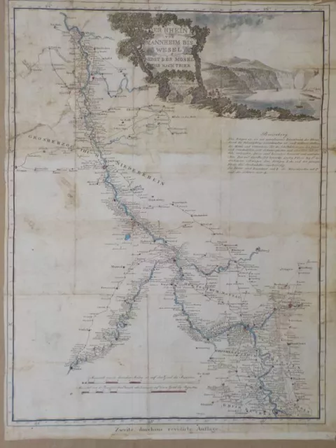 Rheinlaufkarte von Mannheim bis Wesel nebst der Mosel bis Trier. Kupferst. 1822