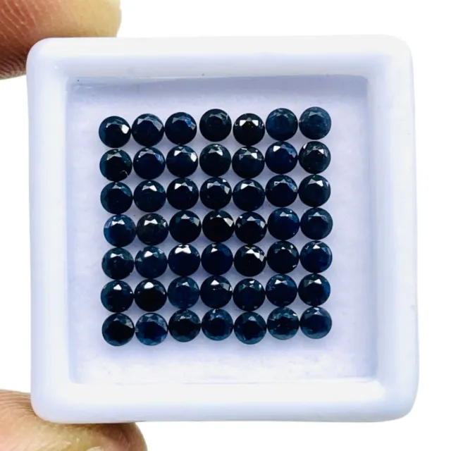 50 Pcs Natural Blue Sapphire 2.5mm Round Diamond Cut Calibrated Loose Gemstones