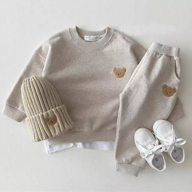 Baby Boys Girls Bear Casual Jumper Sweatshirt Tops Pants Kids Clothes Outfit Set