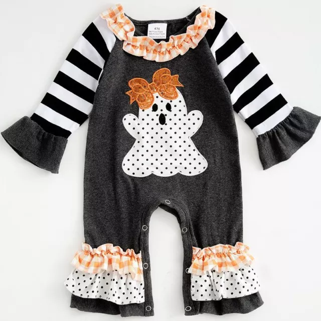 NEW Boutique Baby Girls Halloween Ghost Ruffle Romper Jumpsuit