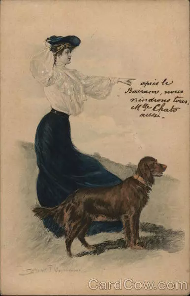 Clarence F. Underwood Woman and Dog Postcard 20 Paras stamp Vintage Post Card