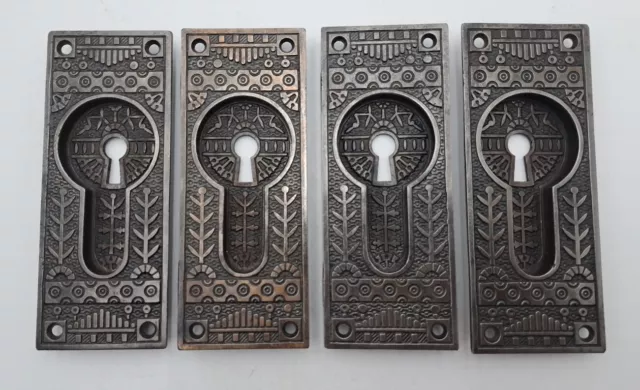 Antique Eastlake Victorian Pocket Door Plate Pulls Cast Door Hardware Lot of 4