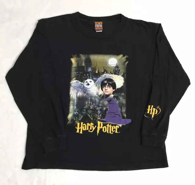 Vintage 2001 Harry Potter Long Sleeve Black T Shirt Size XL Youth 21 x 24 2