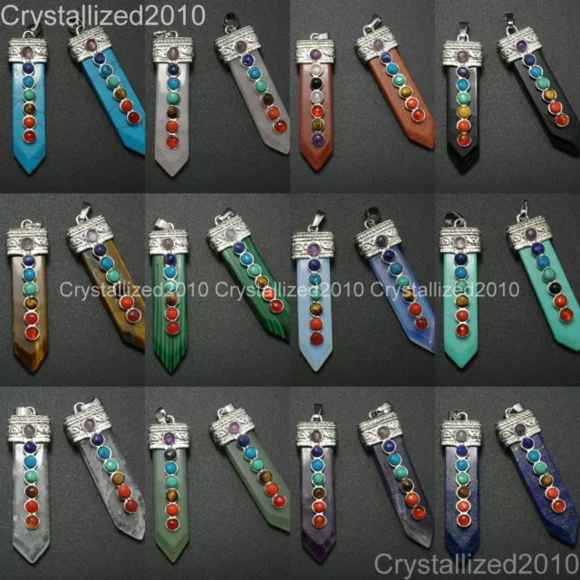 Natural Precious Gemstone Healing Reiki Chakra Sword Shape Pendant Charm Beads