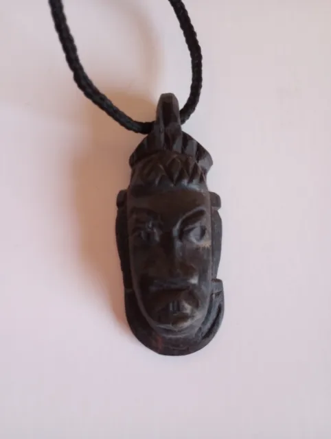 African Carved Wood Mask Pendant