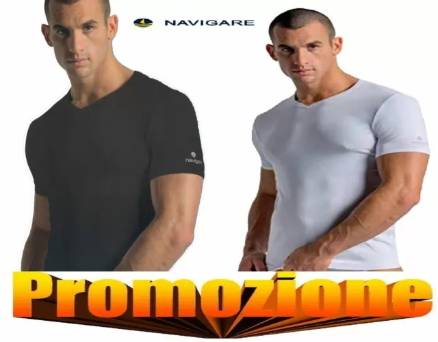 3 Maglie Intime Uomo Scollo A V Navigare 571 Cotone Elasticizzato Scollo A Punta