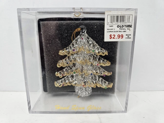 Old Time Pottery Tree Ornament Hand Spun Glass New Old Stock Christmas Vtg