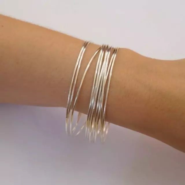 Dainty Thin 1.3mm Round 925 Sterling Silver Thin Stacking Set of 7 Bangles H937