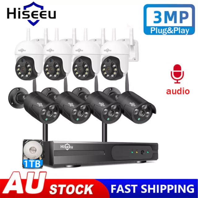 Hiseeu Wireless CCTV Security Camera System Outdoor 3MP 10CH NVR  w/PTZ Cameras