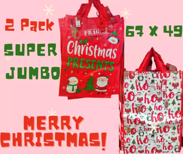 2x Christmas Gift Bags Jumbo Santa Xmas Large Present Giant Reusable Cute 67x49