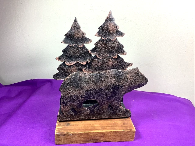 Rustic Metal Bears Napkin Holder Cabin Lodge Kitchen Dining Bar Décor   CS1-5