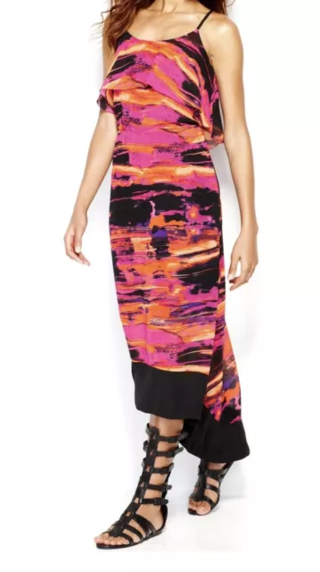 Kensie Black And Pink Layered Ruffled Hi Low Maxi Dress Women's XS New