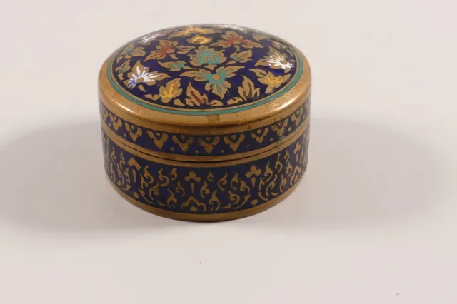 Thailand Cloisonné kleine Deckeldose Pillendose Dose blau mit Blumen Cloisonne 3