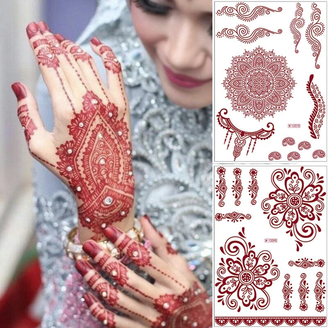 1 pezzo di adesivi per tatuaggi all'henné in pizzo rosso-marrone magnifico e alla moda, tipo monouso semipermanente e impermeabile 66 1 pezzo di adesivi per tatuaggi all'henné in pizzo rosso-marrone magnifico e alla moda, tipo monouso semipermanente e impermeabile 66