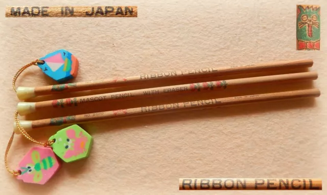 🦀 Vintage RIBBON Pencil Matite Gommina Lucky Charm Pencil Eraser 1980 Japan ⛵