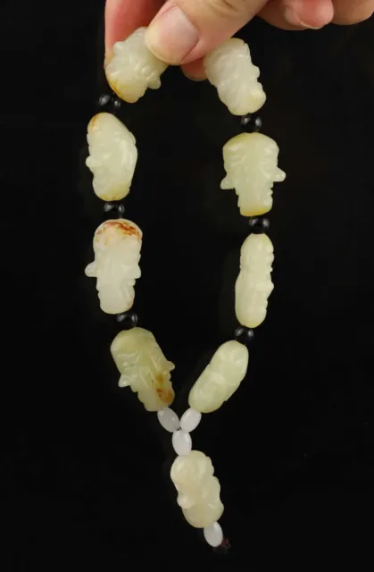 China old natural hetian jade bangle hand carved buddha beads Bracelet L