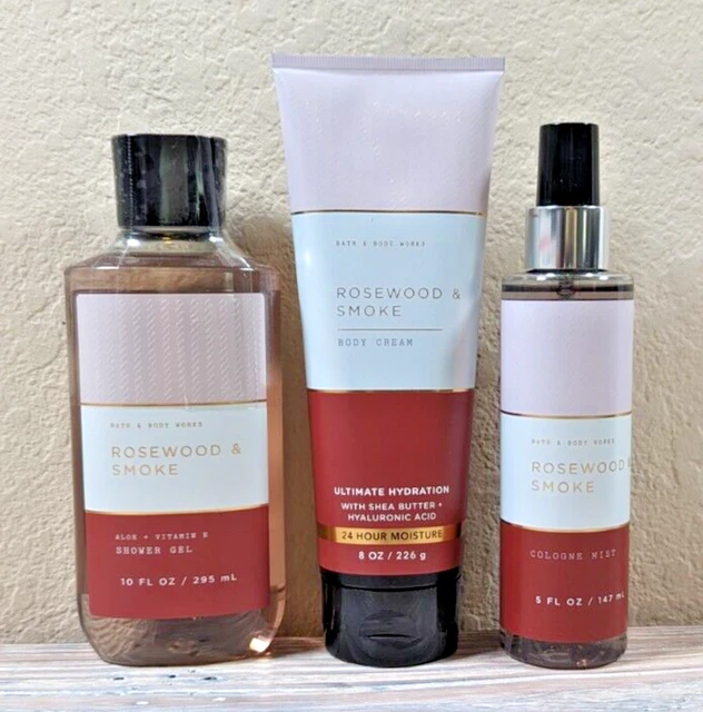 ROSEWOOD & SMOKE Bath & Body Works Men's Cologne Mist, Body Cream & Body Wash