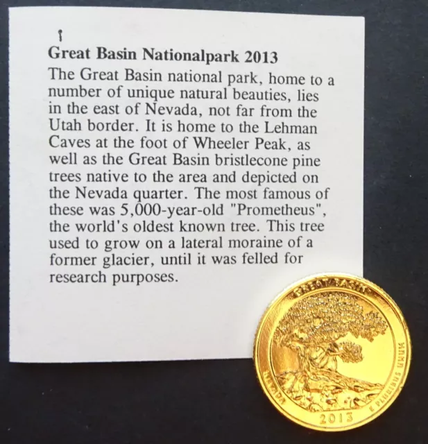 USA Great Basin National Park vergoldeter Vierteldollar mit COA