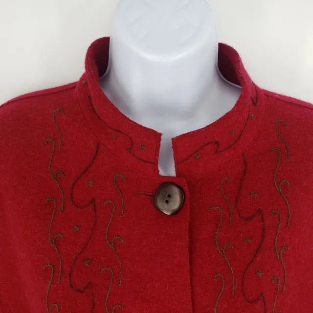 J.Jill Womens Medium Red Peruvian Alpaca Long Jacket Wool Embroidery 3